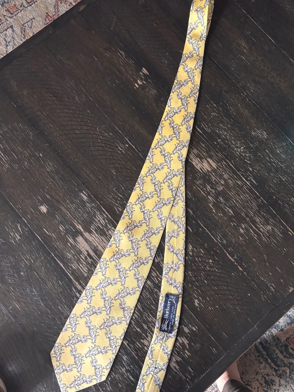 Burberry Yellow Tie with Gray Geese Print